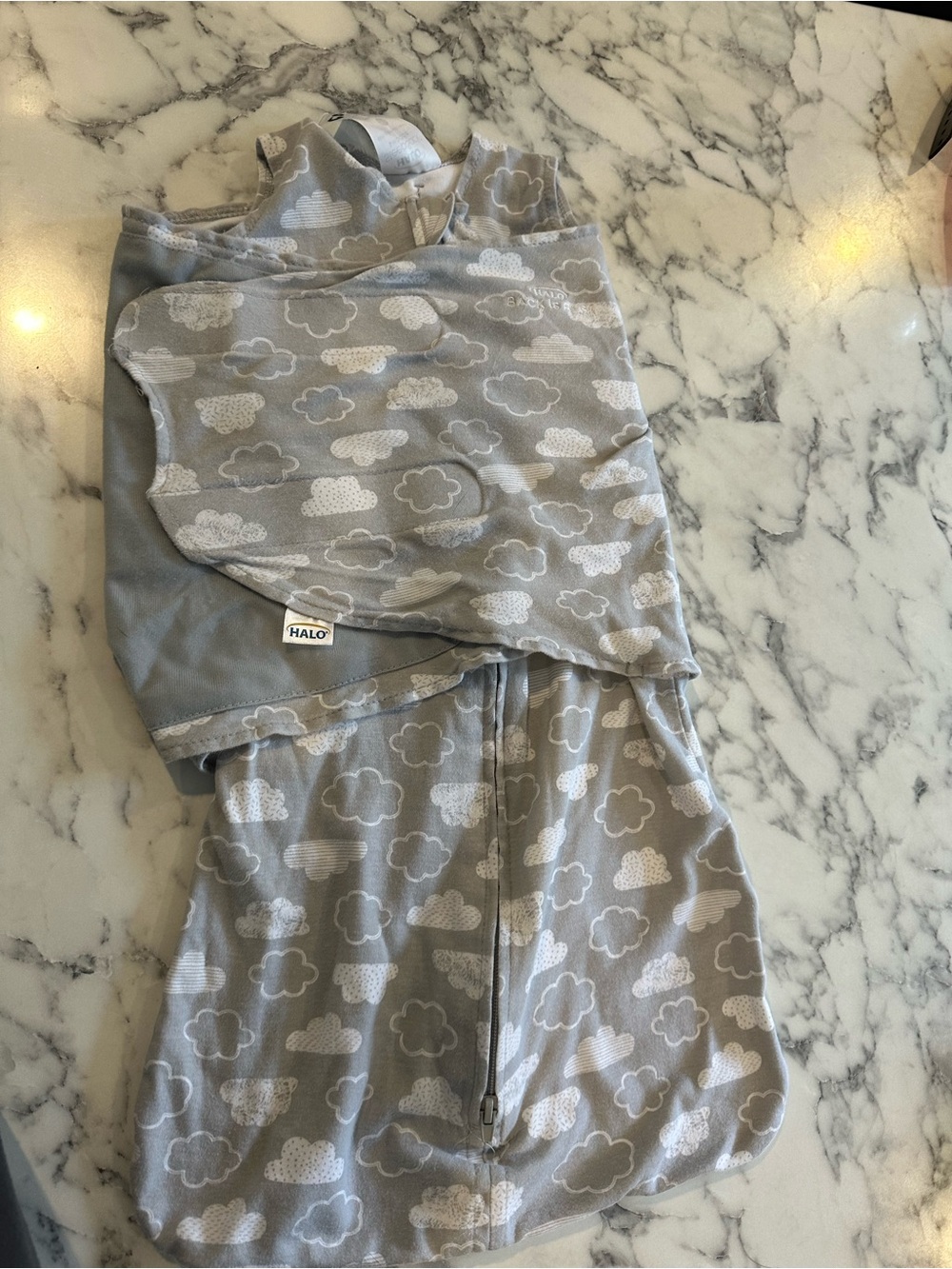 Halo Gray and White Cloud Baby Swaddle Sack. Small 3-6 months